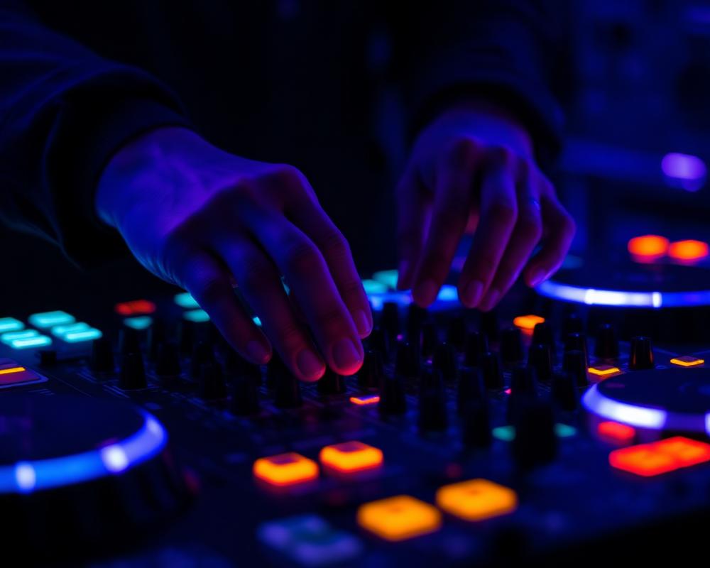 DJ hands on mixer